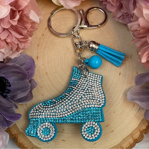 Blue Rhinestone Roller Skate and Tassel Keychain - Picture 4 of 10